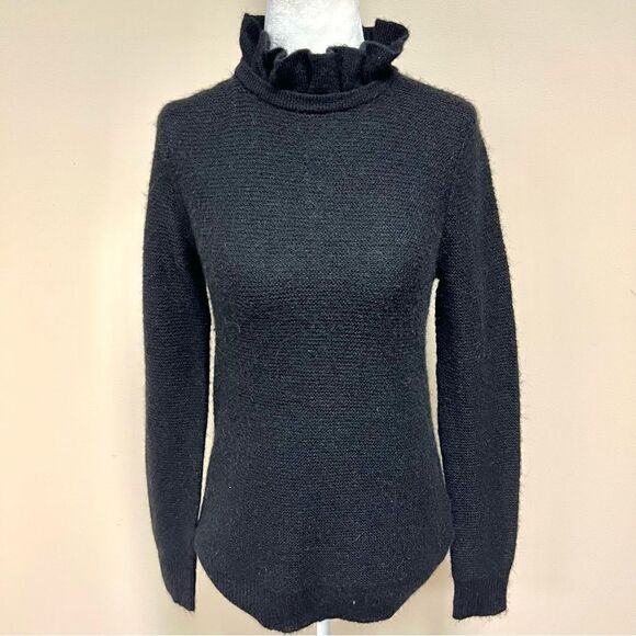 J Crew alpaca blend black sweater with ruffled color S - Picture 1 of 10